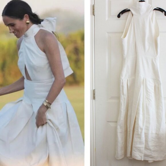 Heidi Merrick Ginger Linen Dress in Ivory Silk and Hemp ASO Meghan Markle - Picture 1 of 16